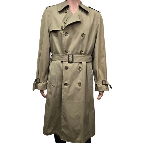 London Fog Iconic Trench Coat Removable Zip-out Wool Liner 40 Long 40L Khaki